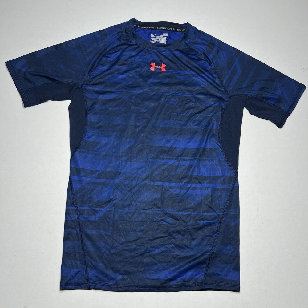 Under Armour Heat Gear Blue Compression Short Sleeve Men’s Shirt Size Large EUC